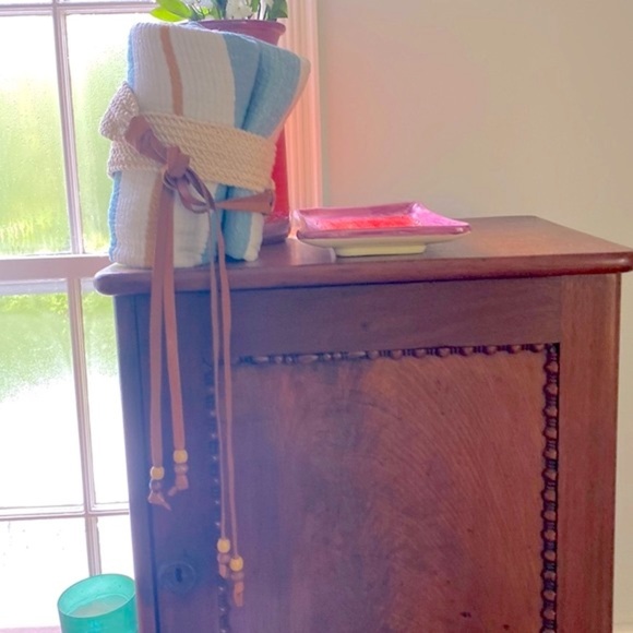 Anthropologie Boho Teal Mustard Ecru Soft Organic Throw Blanket Macrame Carrier - Picture 7 of 12